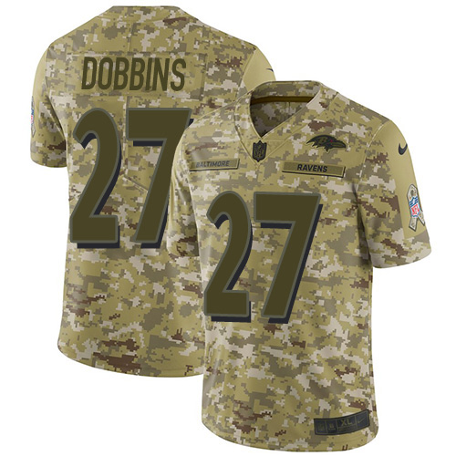 Nike Ravens #27 J.K. Dobbins Camo Youth Stitched NFL Limited 2018 Salute To Service Jersey